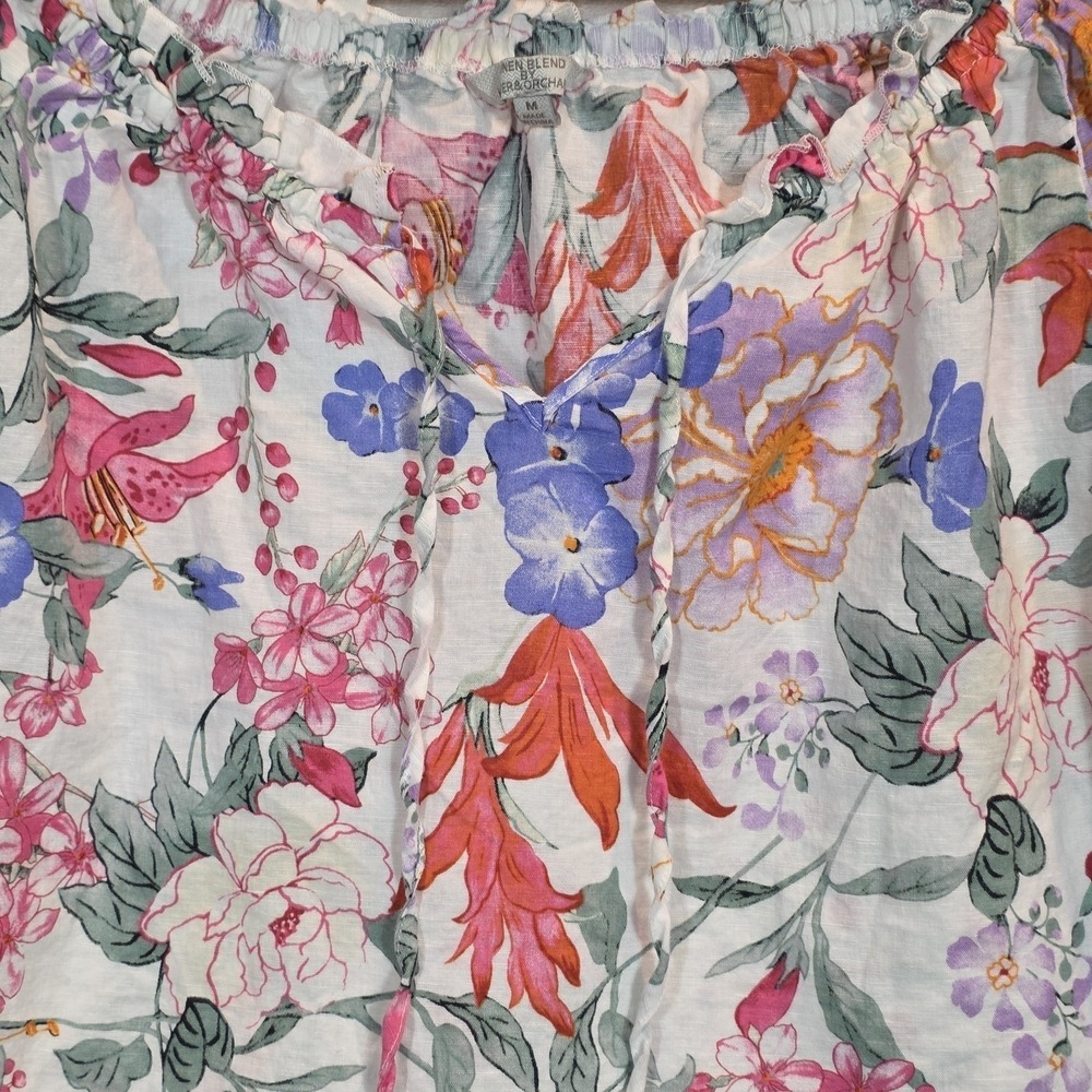 Hester‎ & Orchard Linen Blend Floral Peasant Boho Romantic Dopamine Blouse Top - Picture 3 of 6